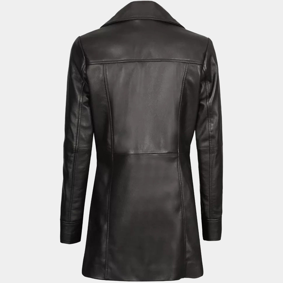 Women's Lambskin Leather Long Trench Coat - 3amoto