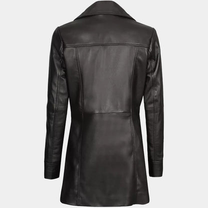 Women's Lambskin Leather Long Trench Coat - 3amoto