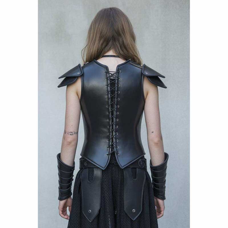 Black leather warrior corset armor women cosplay outfit