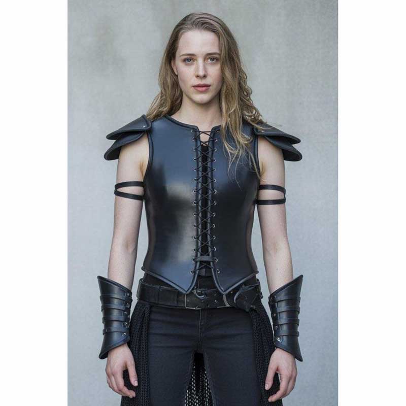 Women’s Genuine Leather Warrior Corset Armor Costume front view