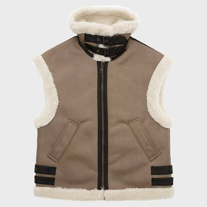 Women's Loose Shearling Front Zipper Vest - Shearling Vest Women