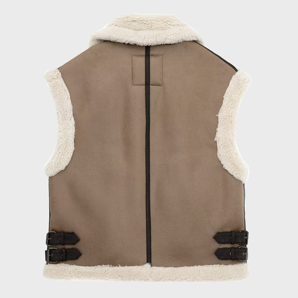 Women's Loose Shearling Front Zipper Vest - Shearling Vest Women