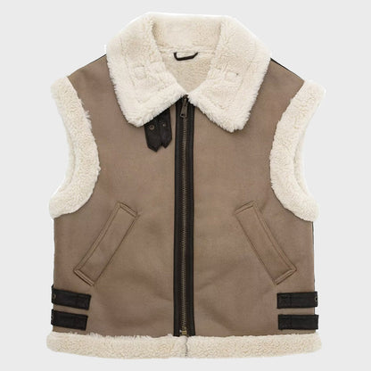 Women's Loose Shearling Front Zipper Vest - Shearling Vest Women