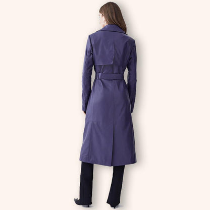 Women's Purple Leather Trench Coat Back