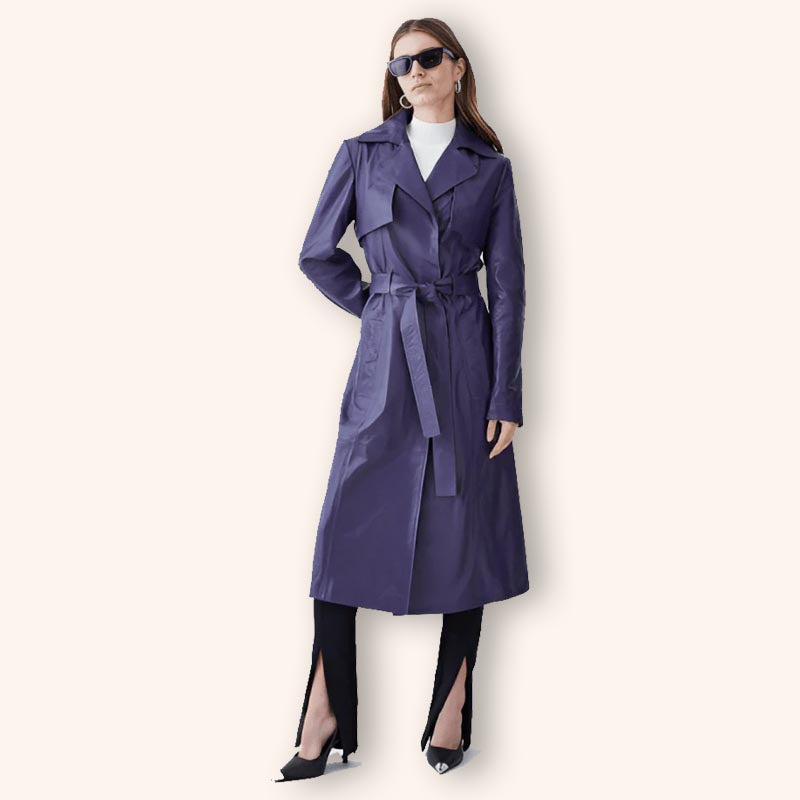 Women's Purple Leather Trench Coat