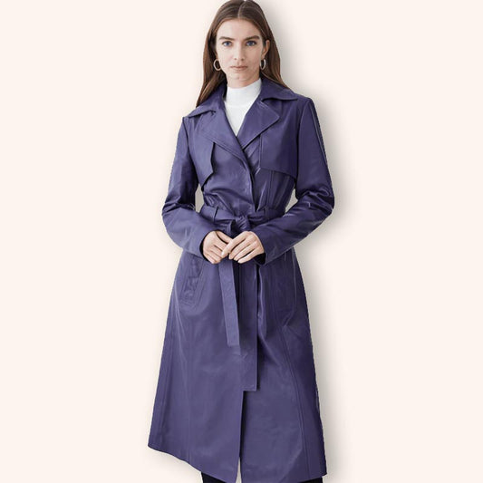 Women's Purple Leather Trench Coat - 3amoto shop