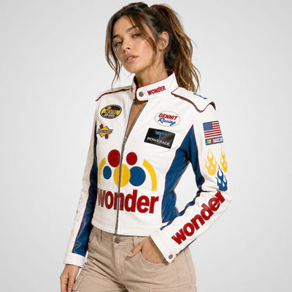 Talladega Nights inspired women’s leather cosplay racing jacket