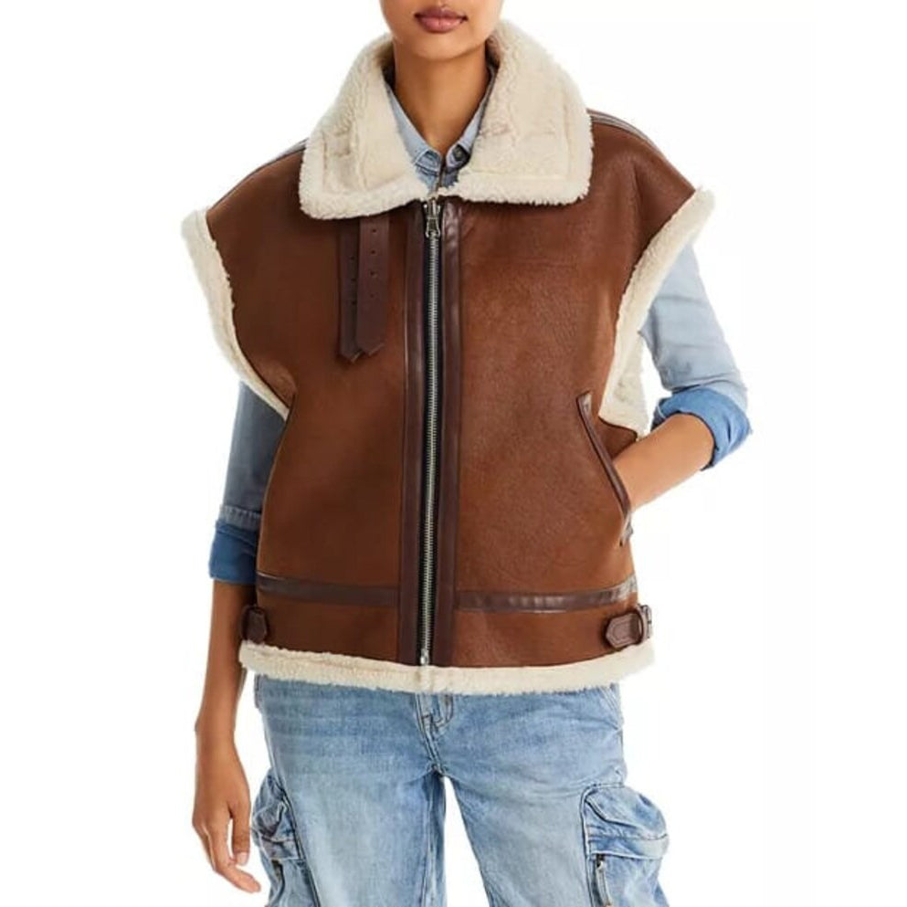 Women's Suede Shearling Fur Sherpa VestWomen's Suede Shearling Fur Sherpa Vest