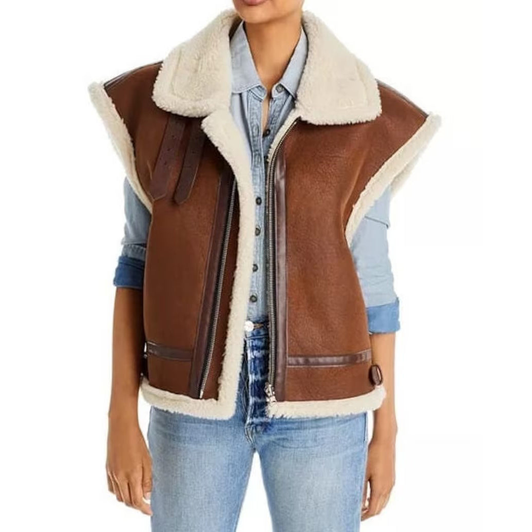 Women's Suede Shearling Fur Sherpa Vest