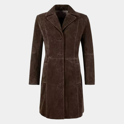 Women's Vintage Brown Suede Leather Trench Coat