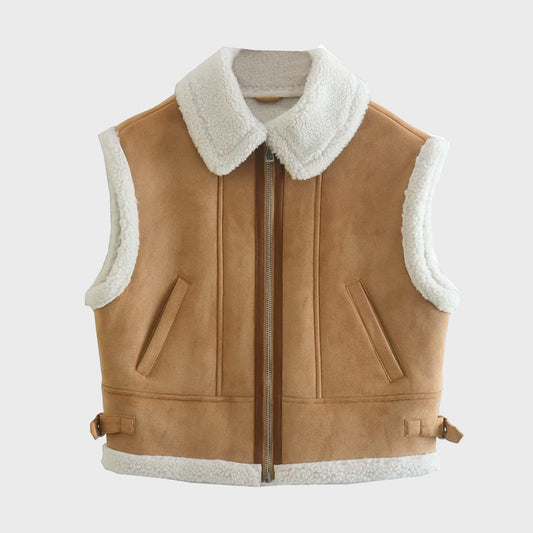 Women's Vintage Sleeveless Faux Shearling Vest - 3amoto shop