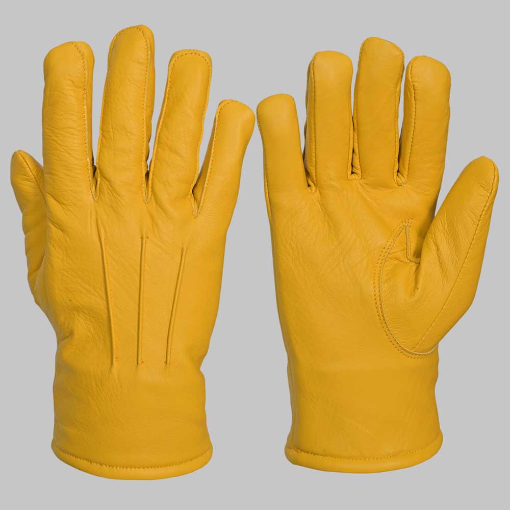 Luxury yellow leather glove featuring insulated warm interior lining
