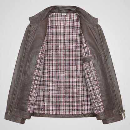 Stand collar leather motorcycle jacket for everyday styling