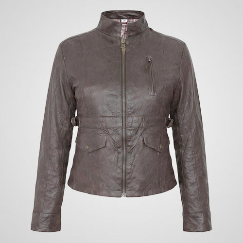 Zip-up leather motorcycle jacket with stand collar - 3amoto shop