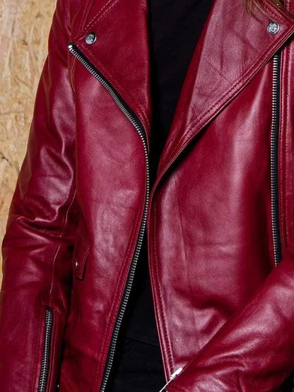 Women’s Dark Red Leather Biker Jacket