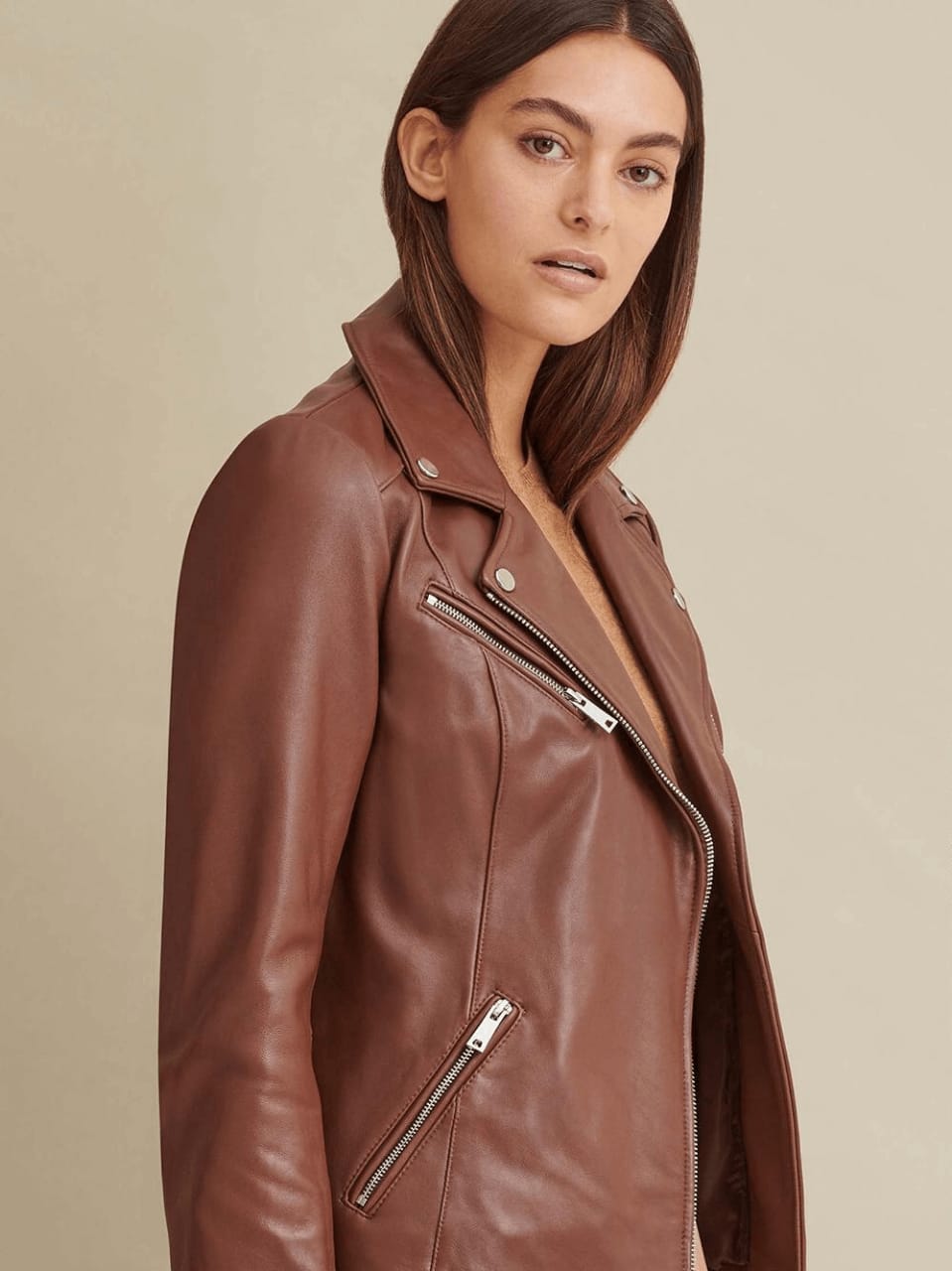 Women’s Brown Leather Biker Jacket