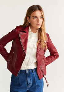 Women’s Red Leather Biker Jacket