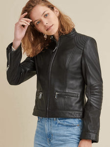 Women’s Black Genuine Leather Biker Jacket