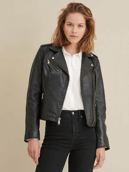 Women’s Classic Black Leather Biker Jacket