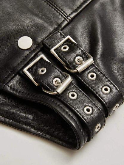 Women’s Black Sheepskin Leather Biker Jacket