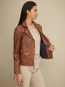 Women’s Tan Brown Leather biker jacket