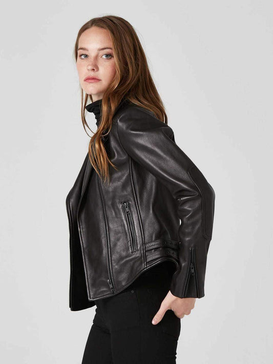 Black Leather Biker Jacket Female - Fashion Leather Jackets USA - 3AMOTO
