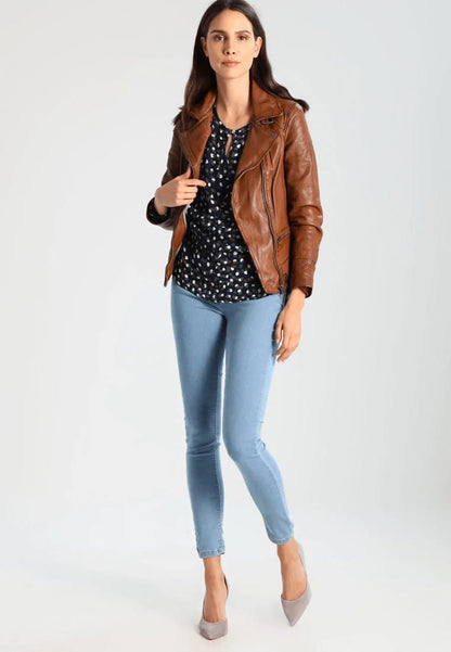 Women’s Crunch Brown Leather Biker Jacket