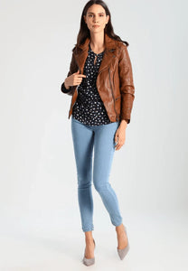 Women’s Crunch Brown Leather Biker Jacket