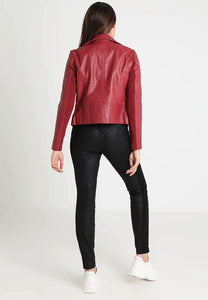 Women’s Red Sheepskin Leather Biker Jacket