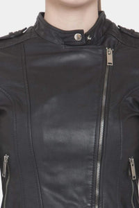 Women’s Black Leather Biker Jacket Slim Fit