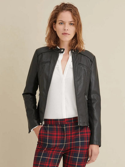 Women’s Black Leather Jacket Genuine Sheepskin