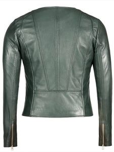 Women’s Green Leather Biker Jacket