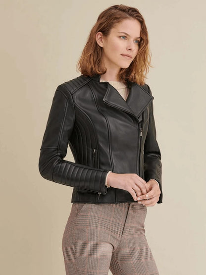 Women’s Genuine Black Leather Biker Jacket