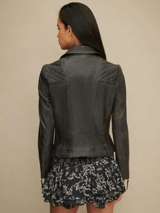 Women’s Classic Black Sheepskin Leather Biker Jacket