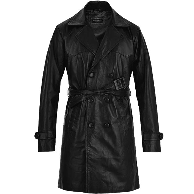 Men's Black Long Coat - Leather Trench Coat For Men's