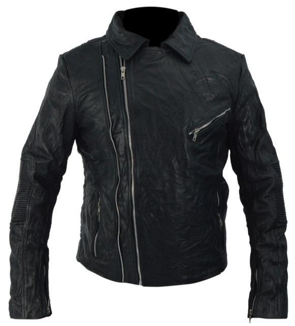 black leather biker jacket