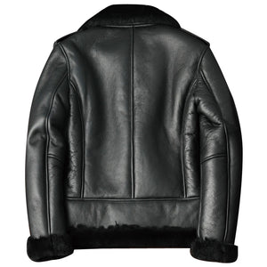 2022 New Men's Oblique Zipper Shearling Sheepksin Leather Motorcycle Jacket Fur Coat