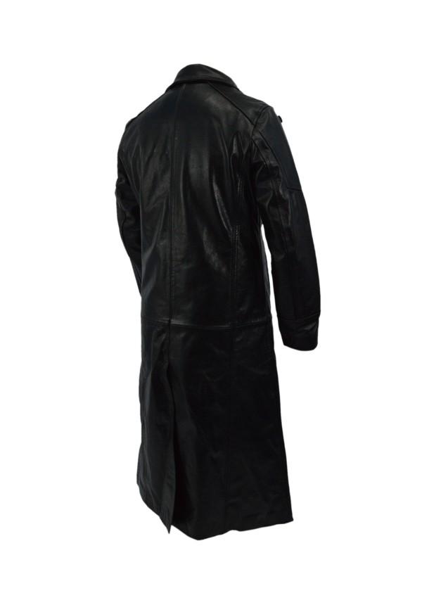 black leather long coat