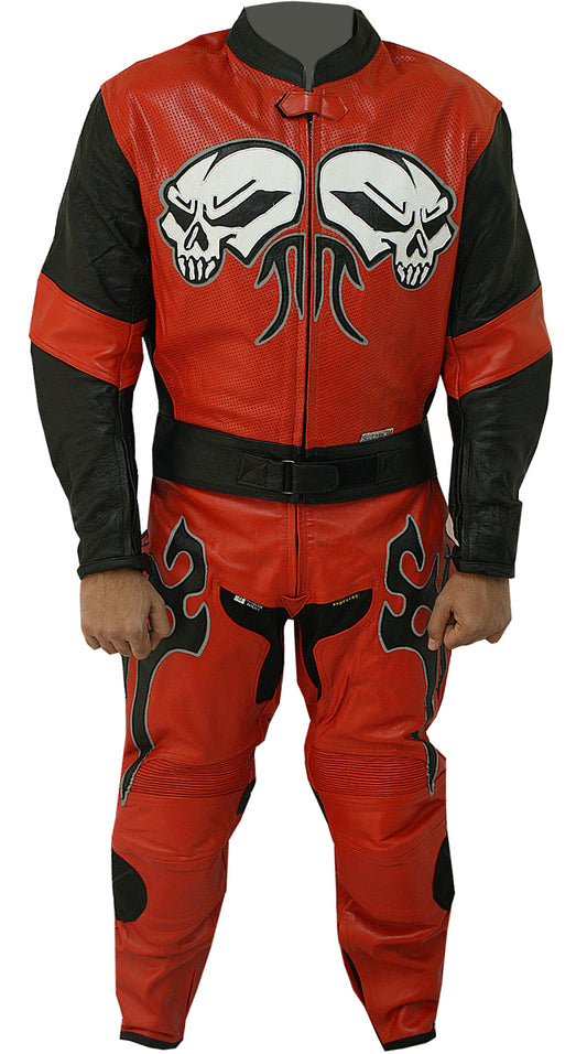 Men's Red Motorcycle Leather Suit - 3amoto shop