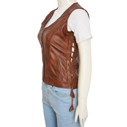 Women Brown Leather Vest