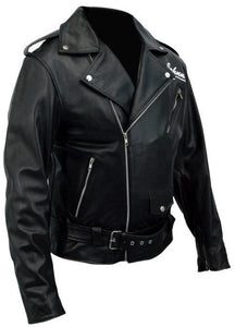 black leather biker jacket