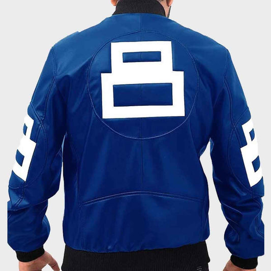 8 Ball Blue Leather Bomber Jacket for Men - Fashion Leather Jackets USA - 3AMOTO