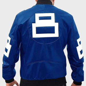 8 Ball Blue Leather Bomber Jacket for Men