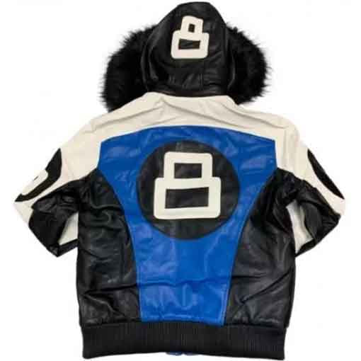 Blue Hooded and White Leather Varsity Jacket For Mens