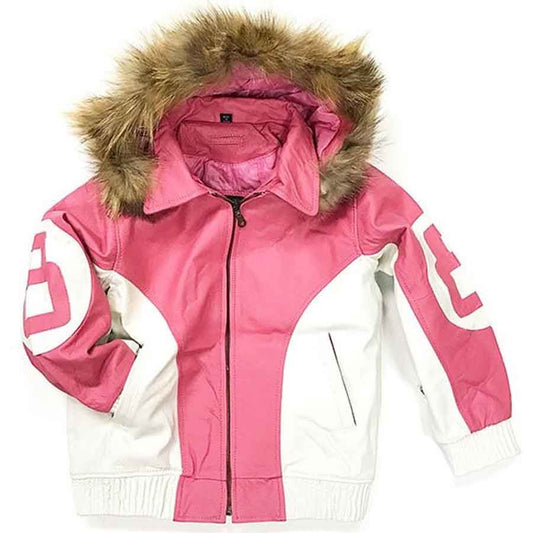 8 Ball Leather Hooded Jacket in Pink - Fashion Leather Jackets USA - 3AMOTO