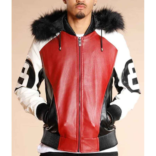 8 Ball Fur Hooded Leather Jacket - Fashion Leather Jackets USA - 3AMOTO