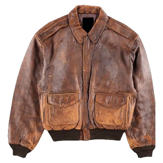 80s A2 Flight Vintage Style Military Real Leather Jacket Distressed Bomber Coat - Fashion Leather Jackets USA - 3AMOTO
