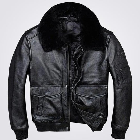 A2 USAF Pilot Leather Bomber Jacket with Faux Fur Collar - Fashion Leather Jackets USA - 3AMOTO
