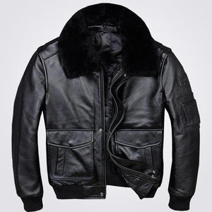 A2 USAF Pilot Leather Bomber Jacket with Faux Fur Collar