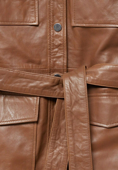 Women’s Tan Brown Leather Trucker Coat